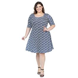 Plus Size 24/7 Comfort Apparel Geometric Knee Length A-Line Dress