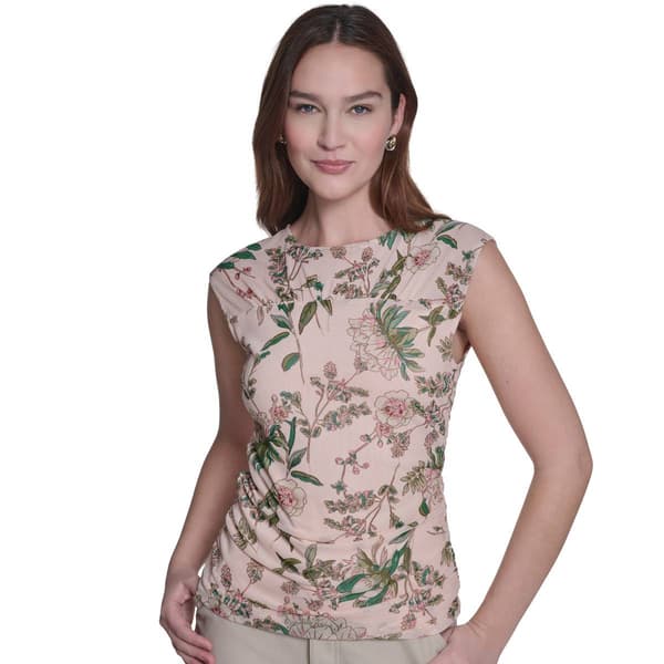 Womens Tommy Hilfiger Sleeveless Floral Stems Side Rouched Top