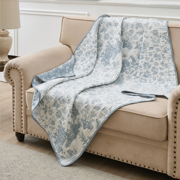 Greenland Home Fashions™ Blue Toile Classic Floral Throw Blanket