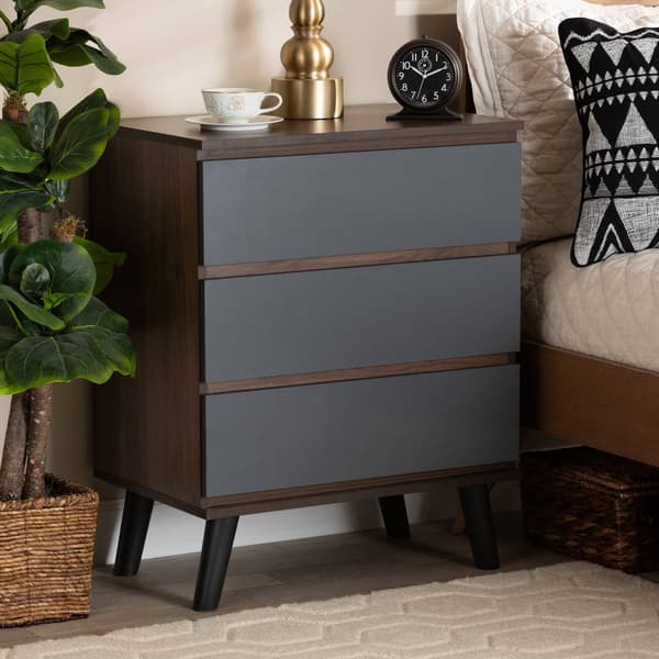 Baxton Studio Roldan Two-Tone Walnut Wood 3-Drawer Bedroom Chest