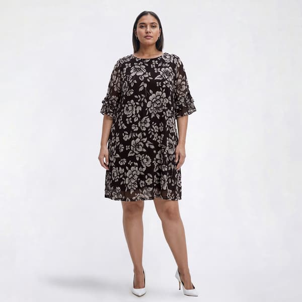 Plus Size Harper 241 Double Ruffle Sleeve Floral A-Line Dress - image 