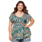 Juniors Plus Angie Printed Smock V Front Peasant Top - image 1