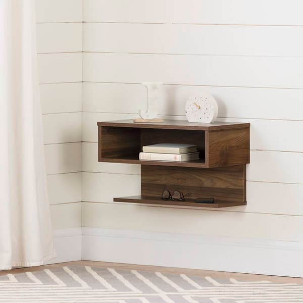 South Shore Sazena Natural Walnut Floating Nightstand