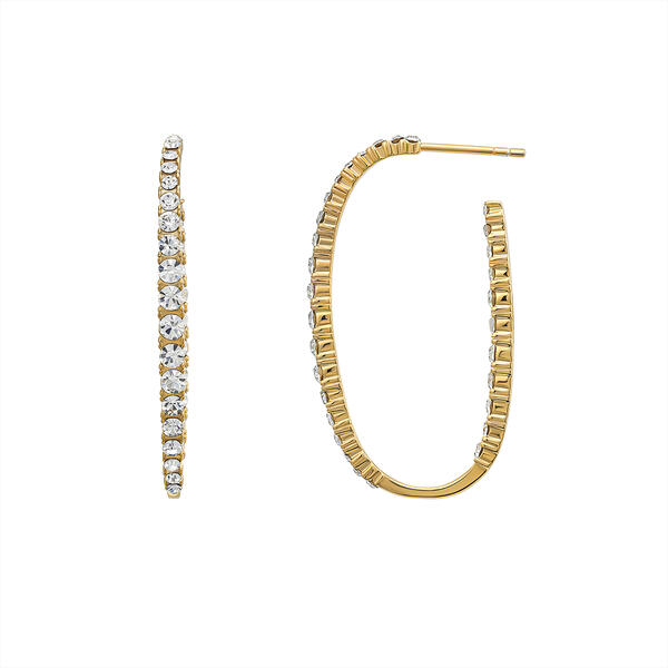 Gold Over Silver Crystal Oval Post Hoop Earrings - image 