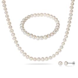 Gemstone Classics&#40;tm&#41; Pearl Bracelet Necklace & Earrings Set