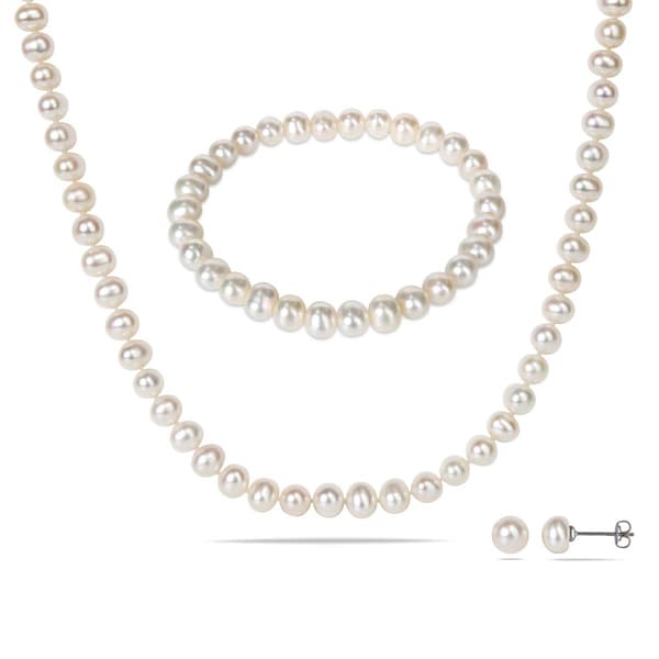 Gemstone Classics(tm) Pearl Bracelet Necklace & Earrings Set - image 