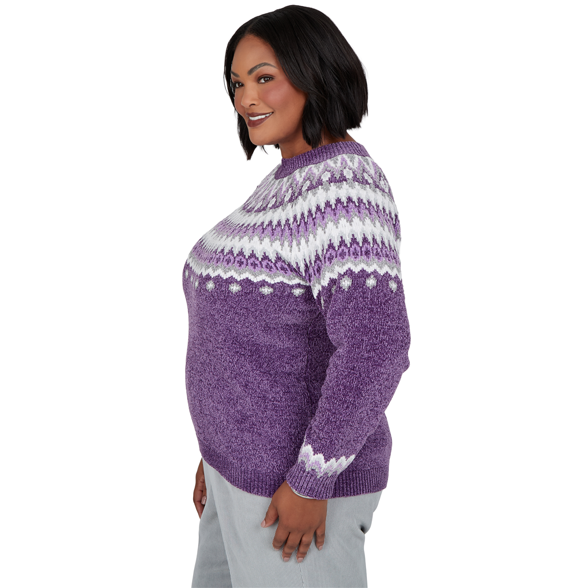 Plus Size Alfred Dunner Vail Amethyst Fair Isle Chenille Sweater