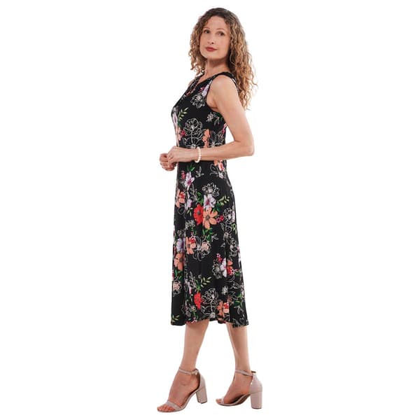 Womens Robbie Bee Sleeveless Floral Drape Neck Midi Dress