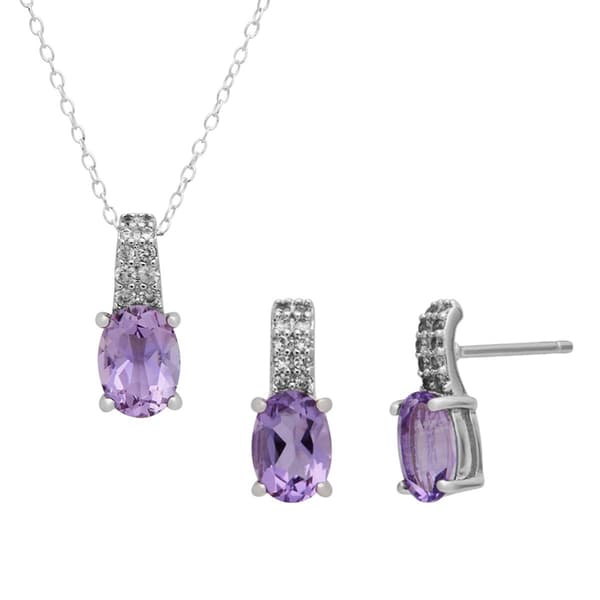 Marsala Sterling Silver Amethyst & Lab Grown Sapphire Set - image 