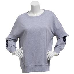 Womens Erika Autumn French Terry Embroidery Sleeve Sweater