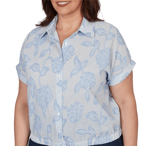Plus Size Skye’s the Limit Sunny Blue Skies Floral Stripe Blouse
