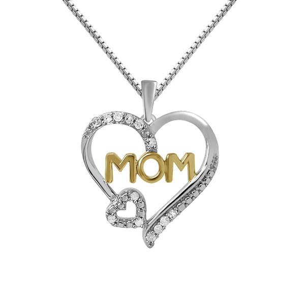 1/10ctw. 18in. Diamond Gold Plated Mom Heart Pendant - image 