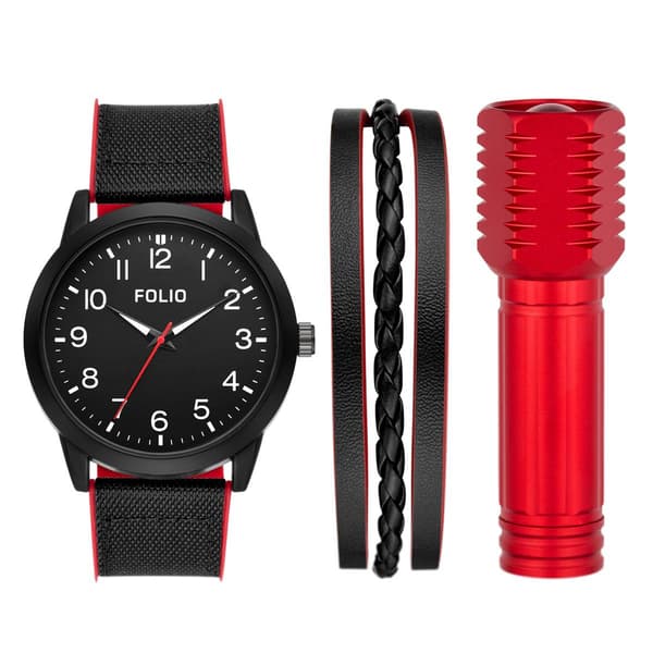 Mens Folio Watch/Bracelet/Flashlight Set - FMDFL6071