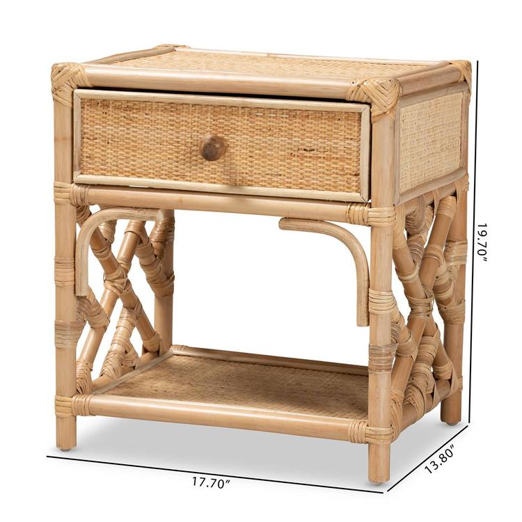 Baxton Studio Camara Bohemian Rattan 1-Drawer Nightstand