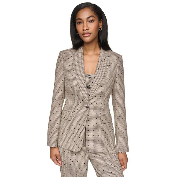 Womens DKNY Long Sleeve One Button Embellished Houndstooth Check - image 