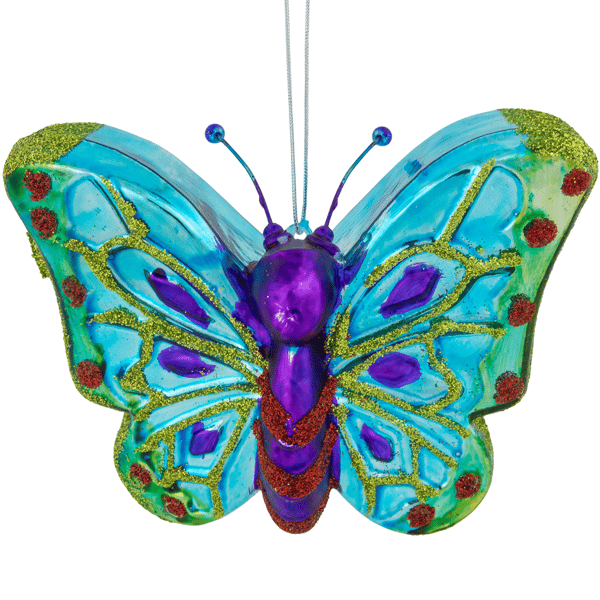 Northlight 4.5in. Blue & Pink Butterfly Glass Christmas Ornament - image 