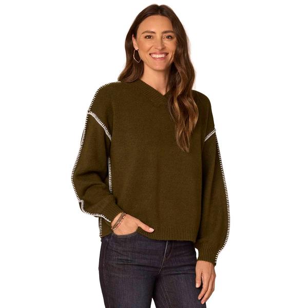 Plus Size Democracy Lng Blsn Slv V-Nk Blnkt Stch Emb Sweater - image 