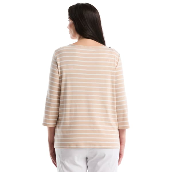 Plus Size Rafaella® 3/4 Sleeve Shoulder Button Stripe Blouse