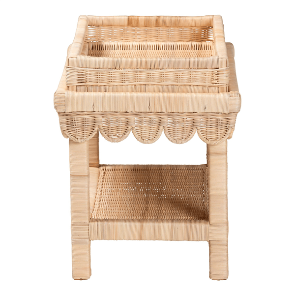 bali & pari Weyman Scalloped Rattan End Table with Tray Top