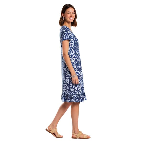 Plus Size MSK Short Sleeve Abstract Ruffle Hem Shift Dress