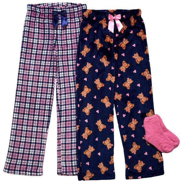 Girls (7-16) Sleep On It(R) 2pk. Bears/Plaid Pajama Pants w/ Socks - image 