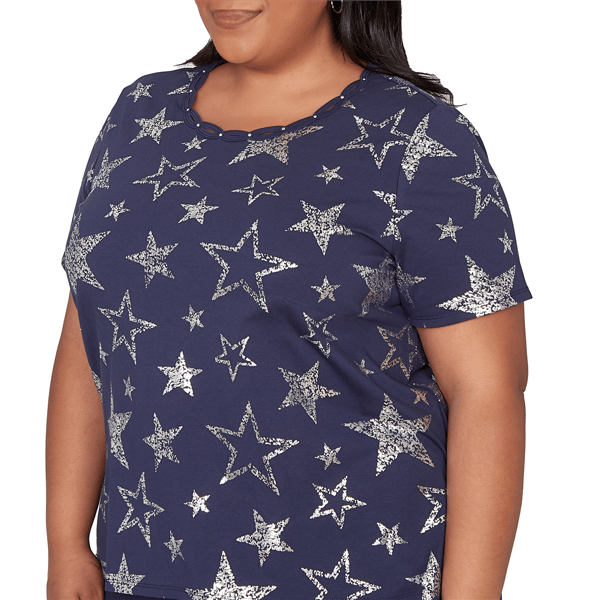 Plus Size Alfred Dunner Lady Liberty Short Sleeve Stars Blouse