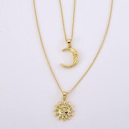 Gold Sun & Moon Inspirational Duo Pendant Necklace
