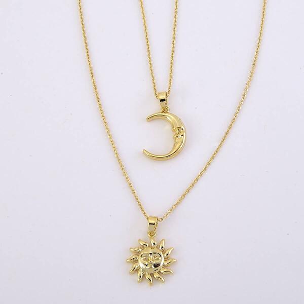 Gold Sun & Moon Inspirational Duo Pendant Necklace - image 