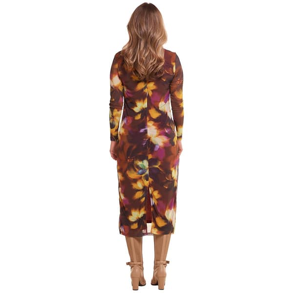 Womens Kathy Ireland Long Sleeve Mesh Ruched Midi Dress