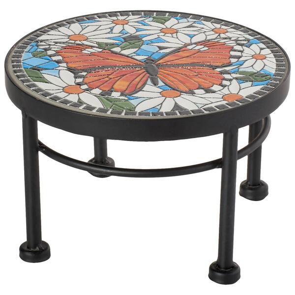 18in. Round Butterfly & Daisy Tile Top Plant Stand - image 