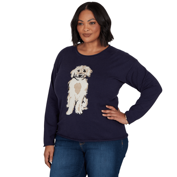 Plus Size Skye’s the Limit Urban Heirloom Dog Motif Sweater