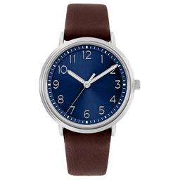 Mens Silver-Tone Case & Brown Strap Analog - 50647S-07-J16