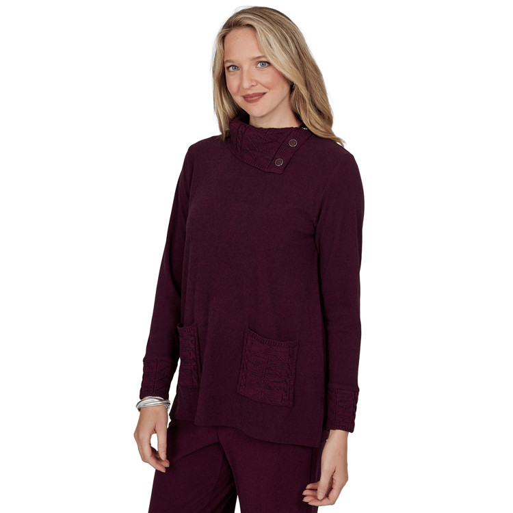 Womens Ruby Rd. Premium Luxe Rib Cable Knit Trim Sweater