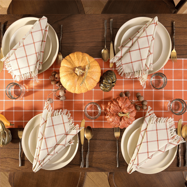 Threadmade Harvest Windowpane Table Runner & 4pc. Napkins Set