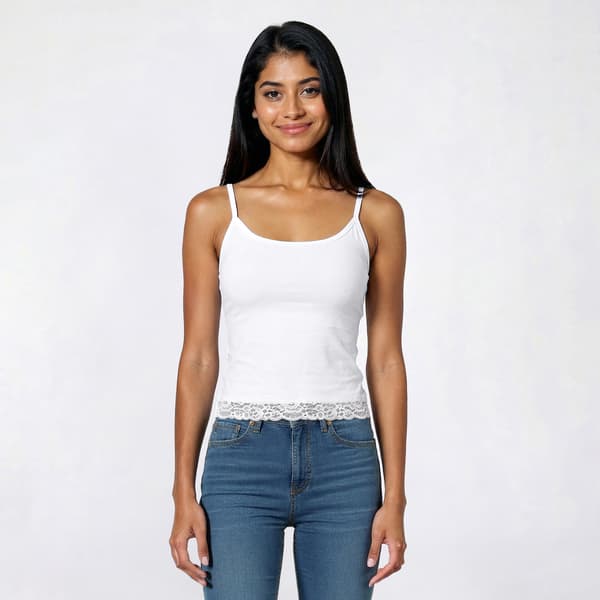 Juniors Derek Heart Scoop Neck Lace Hem Padded Cup Camisole