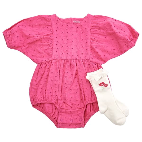 Baby Girl (NB-9M) Floral Threads(R) 2pc. Romper w/ Knee-High Socks
