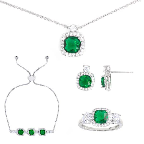 Gianni Argento 4pc. Silver/Lab Emerald Necklace Set - image 