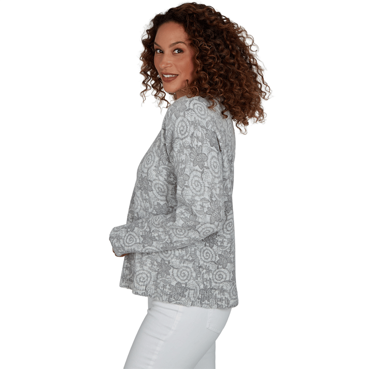 Womens Hearts of Palm Silver Linings Floral Swirl Sweater