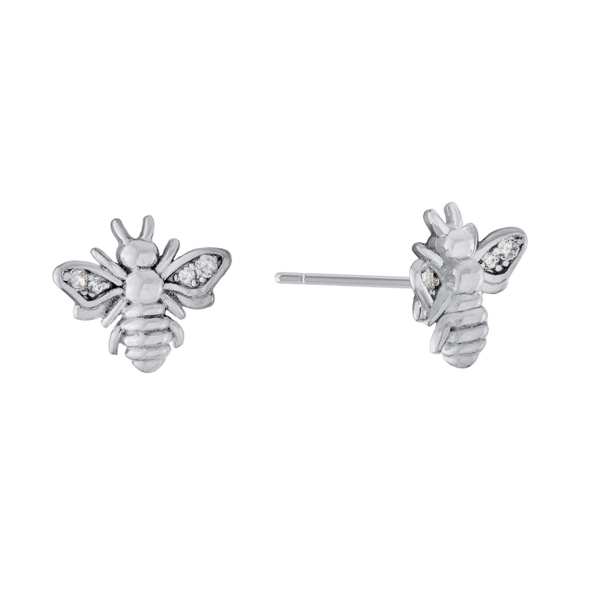 Athra Sterling Silver CZ Bumble Bee Stud Earrings
