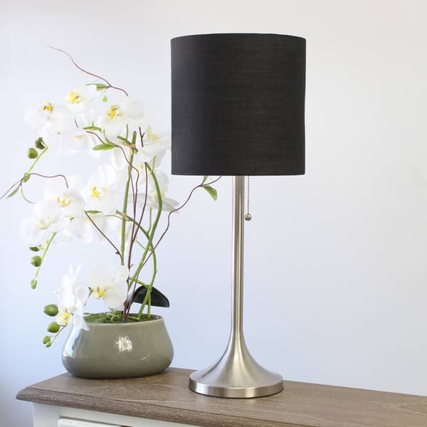 Simple Designs Brushed Tapered Table Lamp w/Fabric Drum Shade