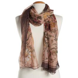 Womens Renshun Floral Oblong Scarf w/Solid Border