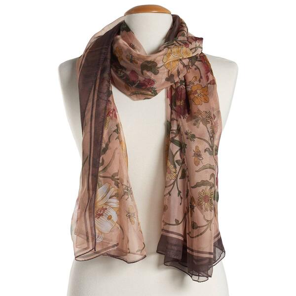 Womens Renshun Floral Oblong Scarf w/Solid Border - image 