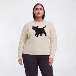 Plus Size Hasting & Smith Long Sleeve Cat Crew Neck Sweater