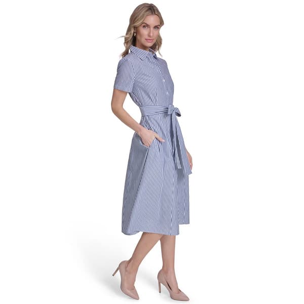 Womens Tommy Hilfiger Short Sleeve Stripe Belt Waist Shirtdress