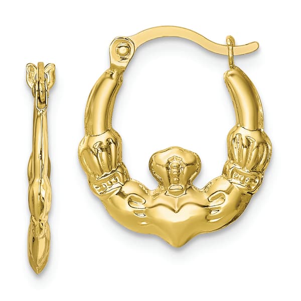 Gold Classics(tm) 10kt. Claddagh Hollow Hoop Earrings - image 