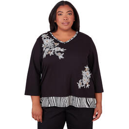 Plus Size Alfred Dunner Opposites Attract Flower/Animal Trim Top
