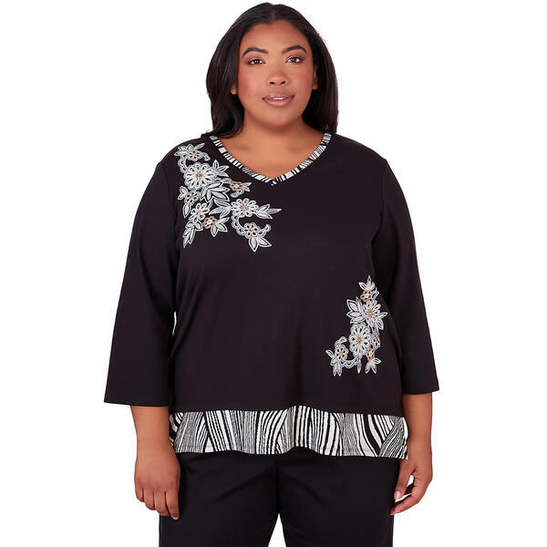 Plus Size Alfred Dunner Opposites Attract Flower/Animal Trim Top - image 