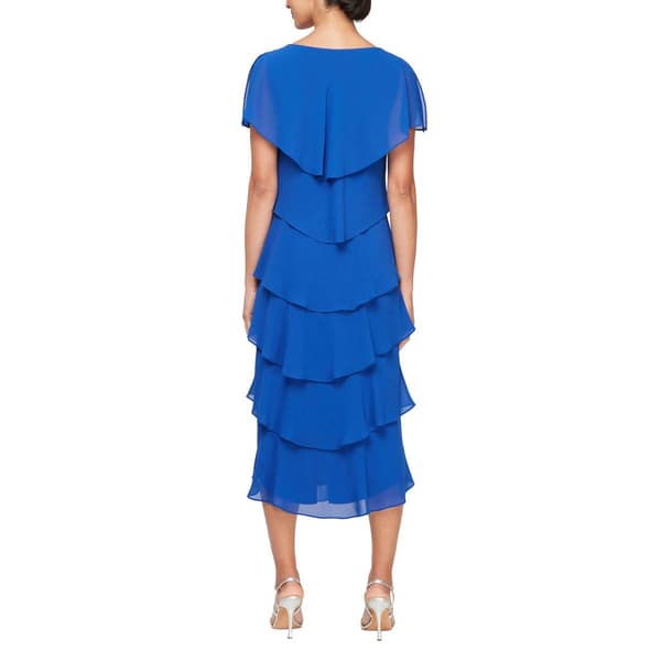 Womens SLNY Split Flutter Sleeve Tiered Midi Dress