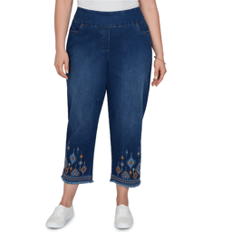 Plus Size Alfred Dunner Tuscany Pull On Aztec Embroidered Jeans