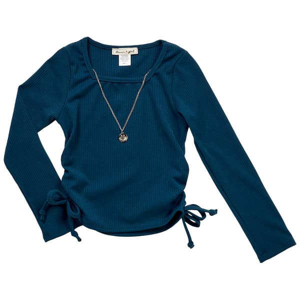 Girls (7-12) Dream Girl Side Cinch Long Sleeve w/ Smiley Necklace - image 